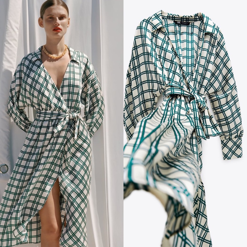 Zara plaid print satin midi dress